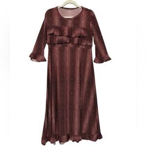 Southwest Aztec Long Modest Ruffle Jersey Knit Maxi Dress Womens Size Medium‎